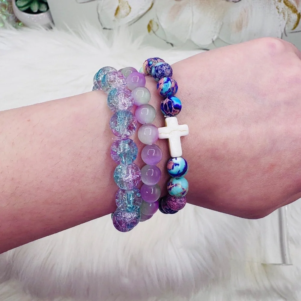 Colorful Beaded Bracelets Set with Cross Charm